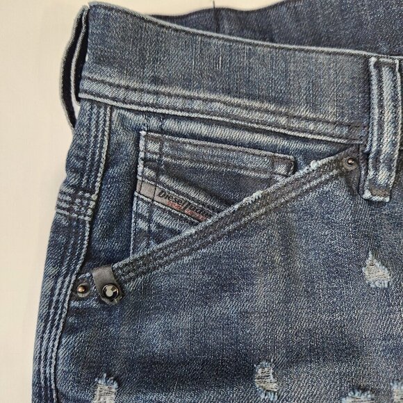 Diesel Tintsie Low Crotch Distressed Baggy Jeans Womens 26 Blue Button Fly - Picture 10 of 16